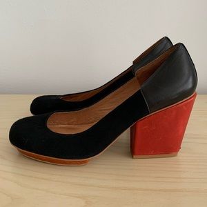 Anthropologie retro-style black suede heels